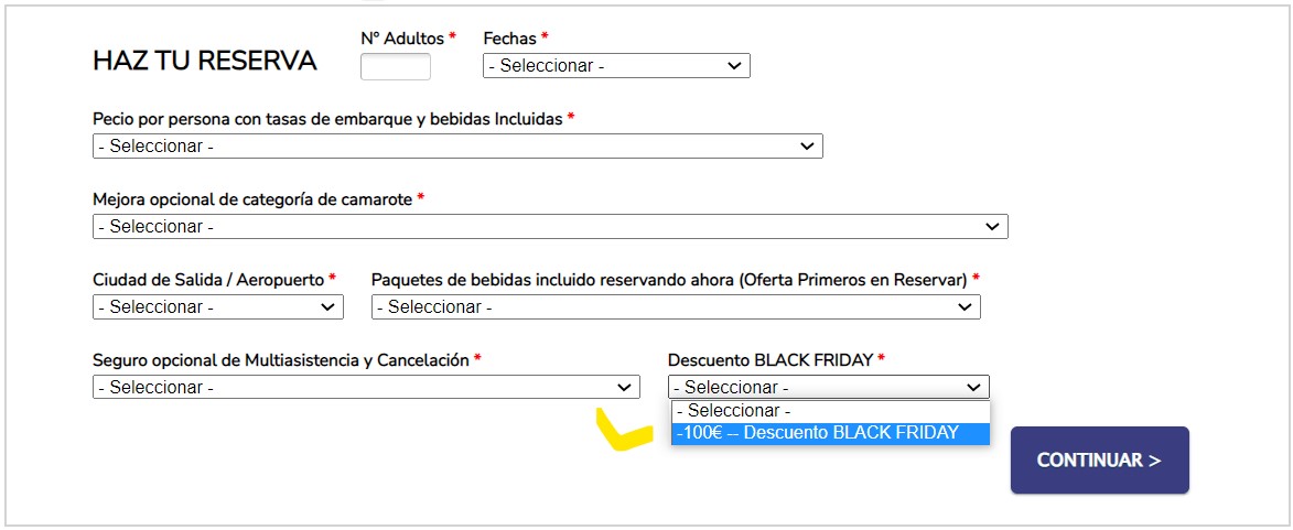 seleccion tarifa black friday descuento adicional