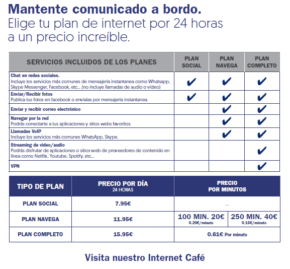 Internet a bordo Pullmantur tarifa 2018