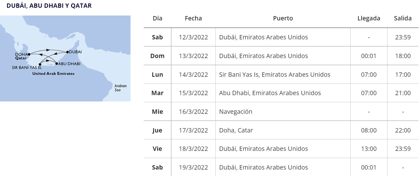 Itinerario MSC Virtuosa Arabia Saudi y Qatar Marzo 2022
