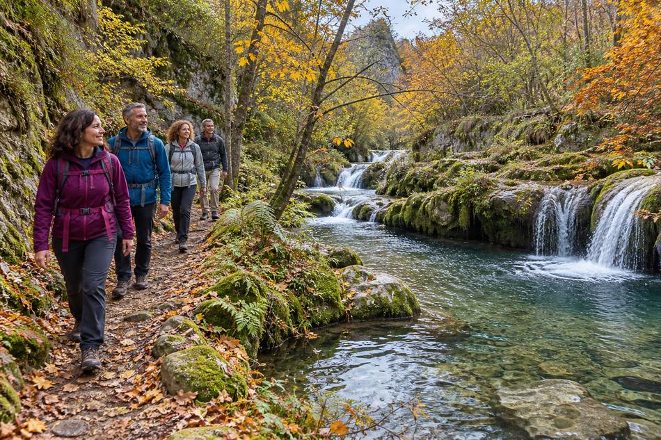 Cascadas y bosque de ribera en la Ruta del Agua de Berganzo