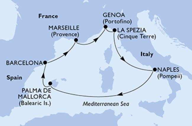 Mapa Itinerario Crucero Semana Santa 2024 MSC FANTASIA