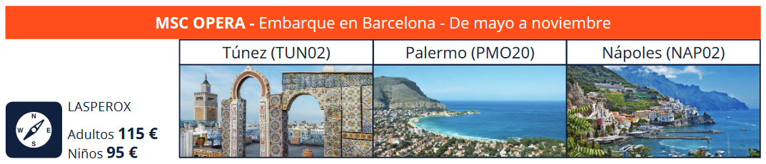 Paquete de Excursiones Tres Perlas MSC Ópera desde Barcelona 2022