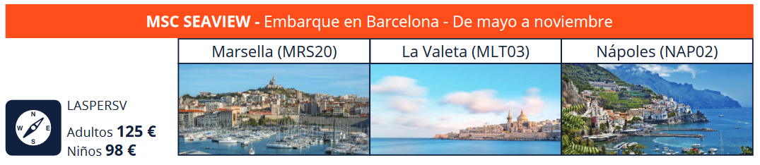Paquete de Excursiones Tres Perlas MSC Seaview desde Barcelona 2022