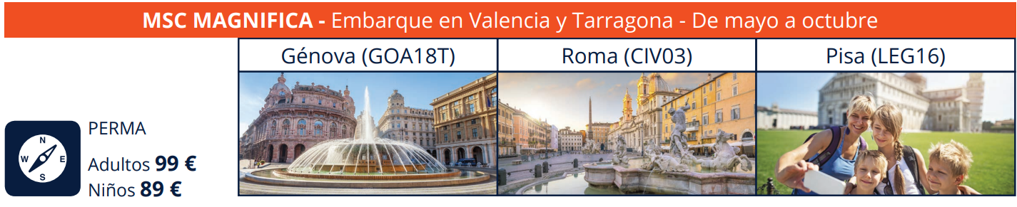 Paquete de Excursiones MSC Magnifica desde Valencia 2023