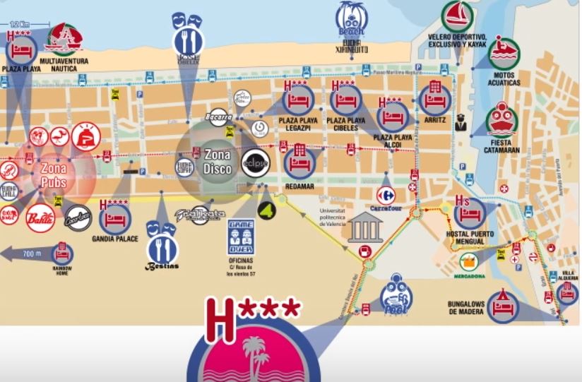 Mapa ubicacion Hotel TU&ME Resoort Playa y Zona Discotecas