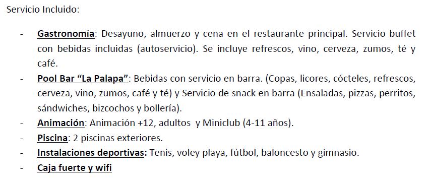 Servicios del Todo Incluido en Hotel Impressive Playa de Granada en Motril