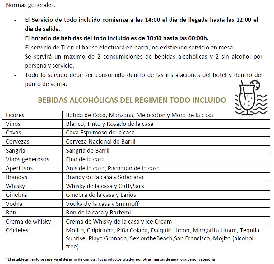 Servicios del Todo Incluido en el Hotel Impressive Playa de Granada