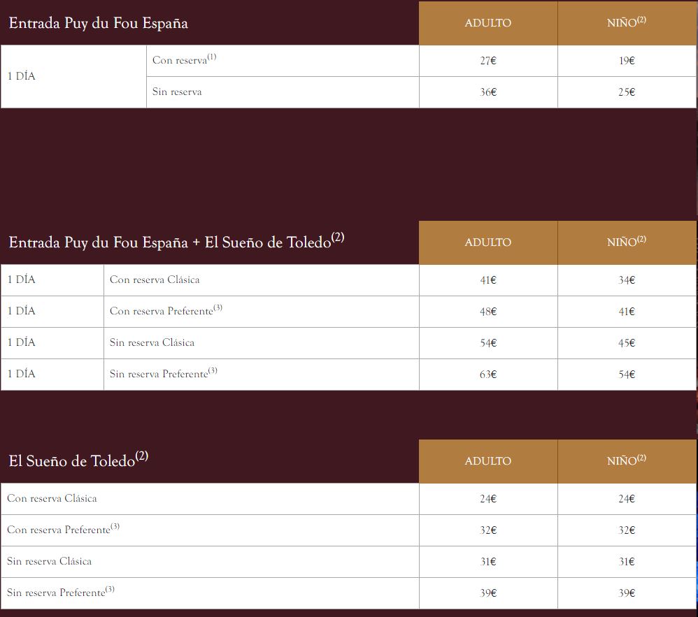 Precios espectaculo Puy de Fou El sueño de Toledo b2b Viajes