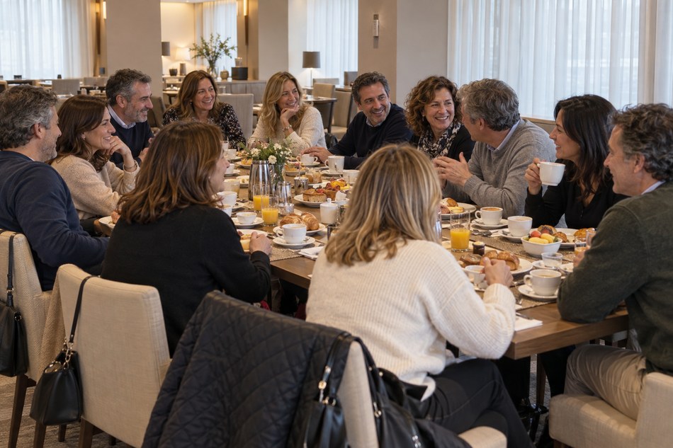 Último desayuno compartido entre amigos antes de finalizar el viaje a Valencia