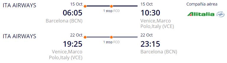 Oferta vuelos directos Barcelona Venecia 